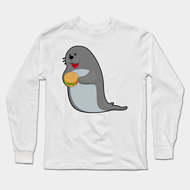 Seal at Eating with Burger Long Sleeve T-Shirt by Markus Schnabel